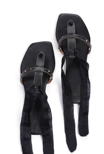 Onyx Black Braided Tie Up Flats